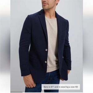 Tuckernuck Spruce Knit Travel Blazer Suit Jacket Coat Navy Blue Sz 42 NWT Button